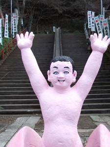 A statue of Momotaro outside the main gate of Momotaro-jinja, Inuyama