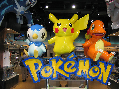 Piplup, Pikachu and Charmander welcome you into the store. "mutantlog" some rights reserved. flickr