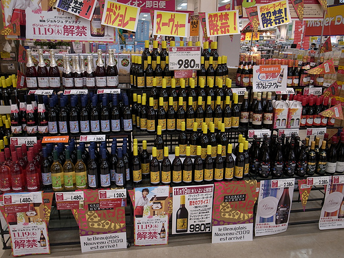 Beaujolais Nouveau at a supermarket. "duck75" some rights reserved. flickr