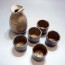 Japanese HAGI ware Pottery Sake Bottle & Cups Set